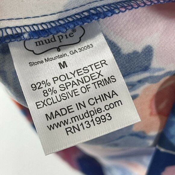 Mud Pie Dress Womens Size M Blue & Pink Floral Cold Shoulder Ruffle Knee Length - Picture 7 of 7